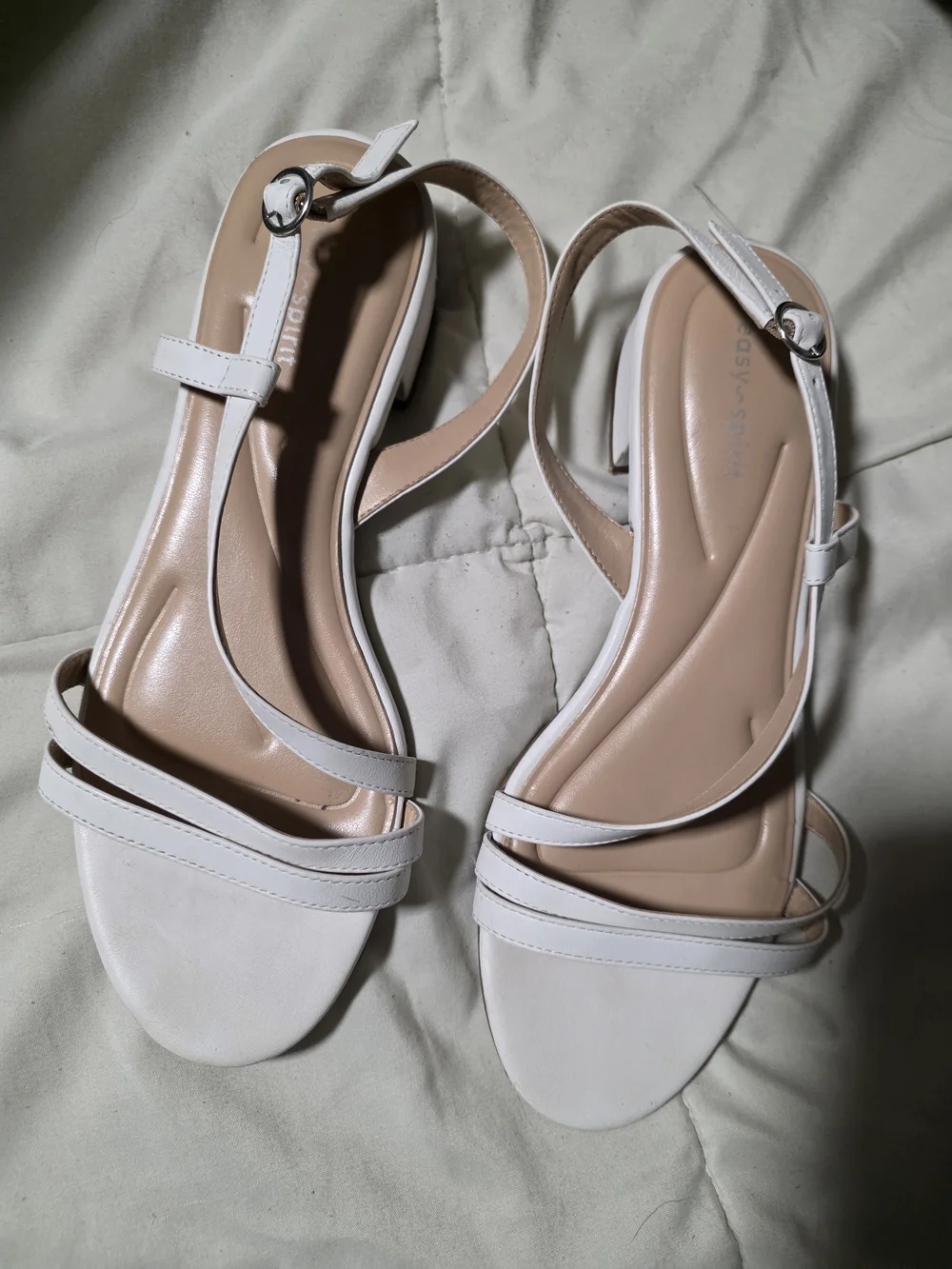 Women's Cream Strappy Low Block Heel Sandals